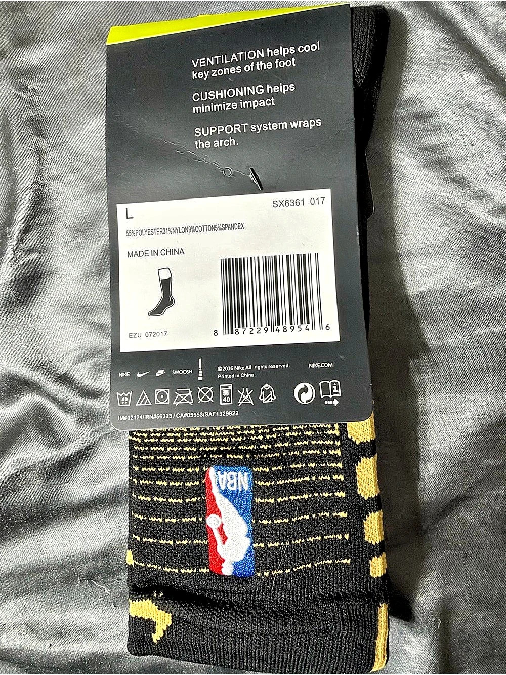 Nike Elite Crew NBA Basketball Socks NBA Basketball Socks Black & Yellow Size
